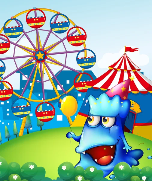 A monster at the hilltop with a carnival — Stock Vector