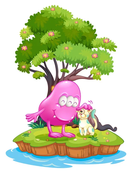 An island with a monster and a cat — Stock Vector