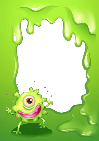 Un mostro verde con un occhio solo e labbra rosa — Vettoriale Stock