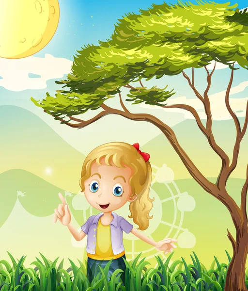 A girl in the forest with a carnival — Stock Vector