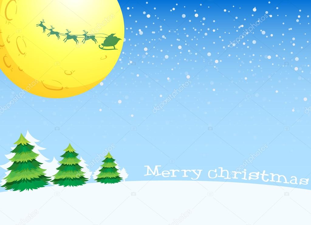 A christmas card design with a moon and christmas trees