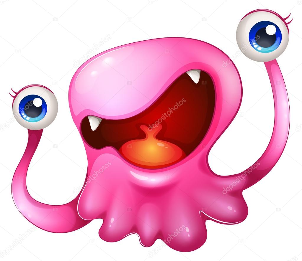 A very excited pink monster