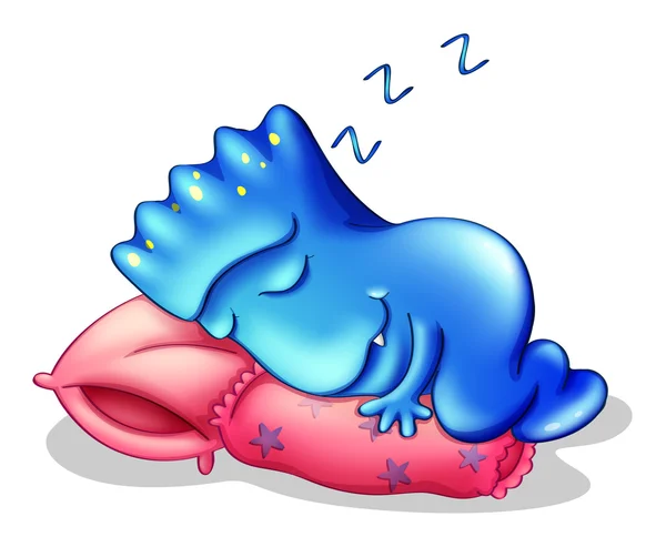 Un monstruo azul durmiendo sobre una almohada — Vector de stock