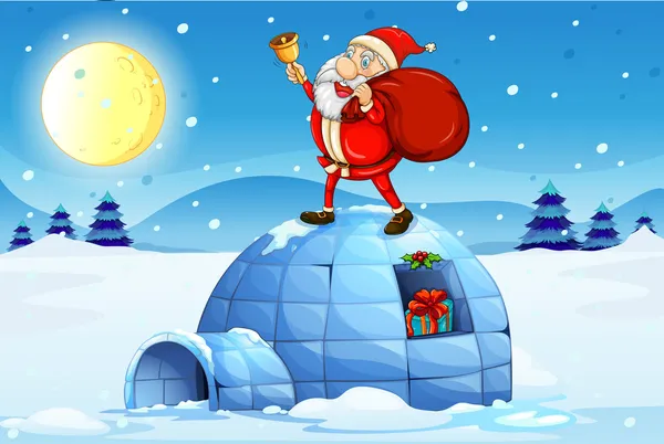 Santa állt fent egy jégkunyhó — Stock Vector