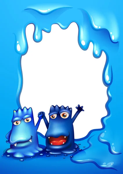 Une frontière avec deux monstres bleus — Image vectorielle
