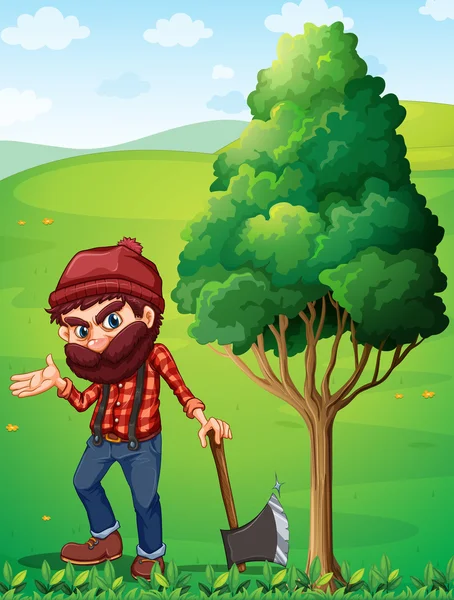A lumberjack near the tree — Stock Vector