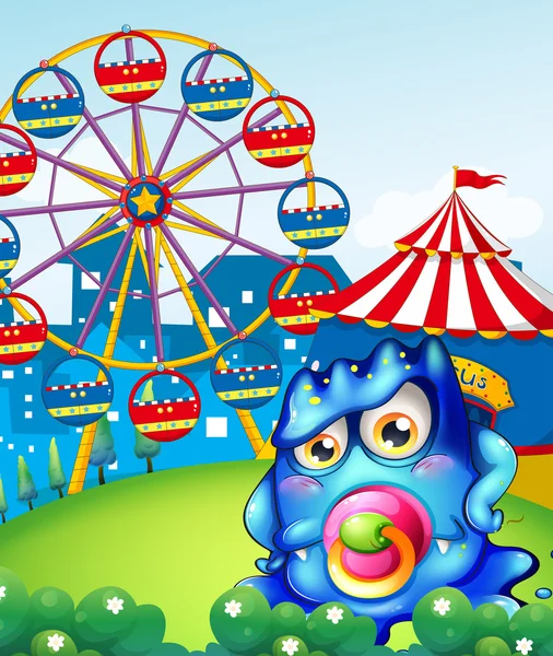 A baby blue monster at the carnival — Stock Vector