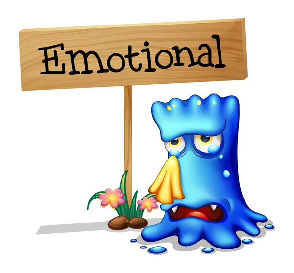 A very emotional monster near a signboard — Stock Vector