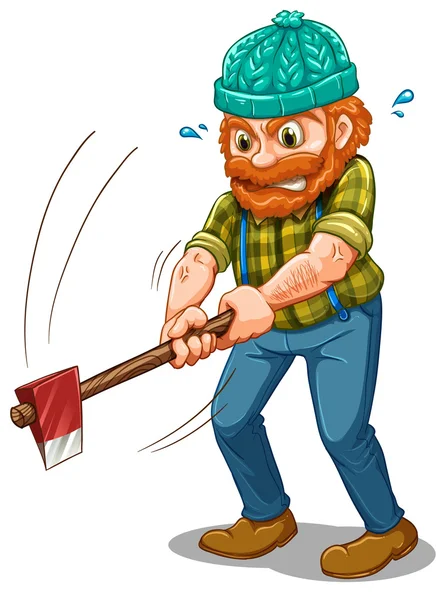 A tired lumberjack with an axe — Stock Vector