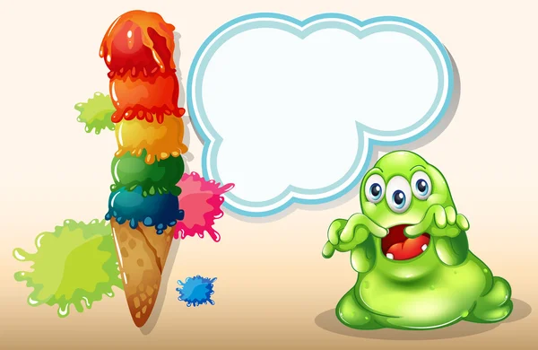 Een enge monster naast de gigantische icecream — Stockvector