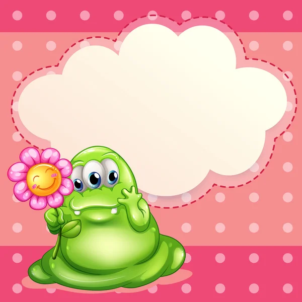 Un monstre vert tenant une fleur — Image vectorielle