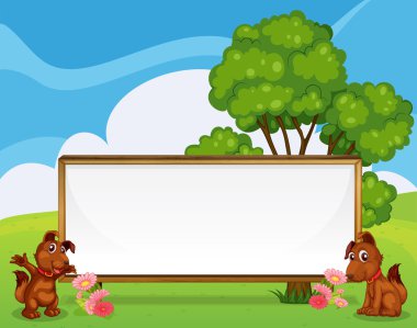 büyük boş tabela yanında iki sevimli yavru