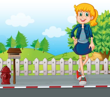 posta kutusunun yakınında sokak ayakta uzun boylu bir genç kadın