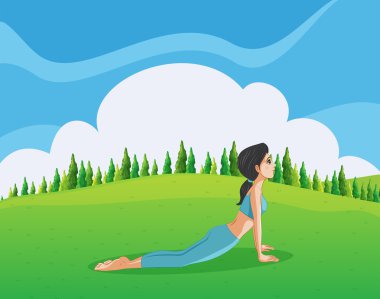 hilltop, yoga yaparken bir genç bayan
