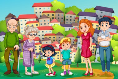 A family at the hilltop across the neighborhood clipart