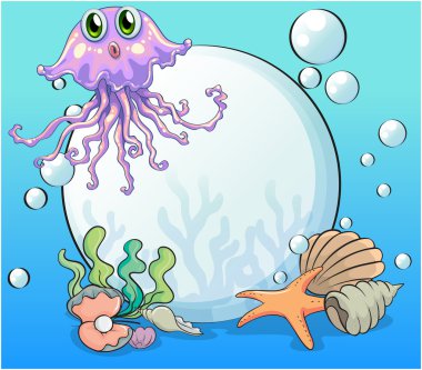 büyük bir inci ve deniz altında mor ahtapot