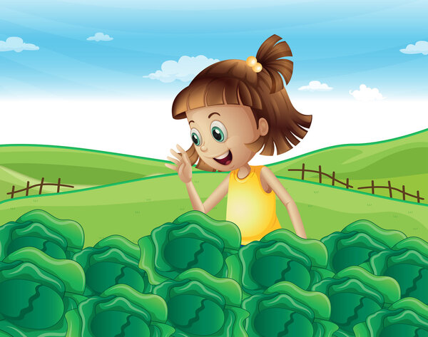 A young girl watching the growing vegetables at the farm