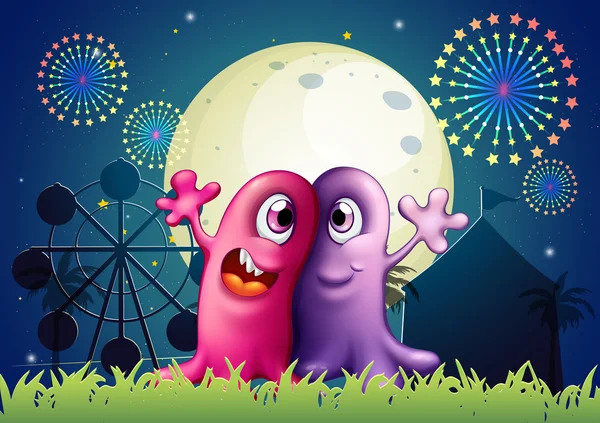 Un carnaval con dos monstruos tuertos — Vector de stock