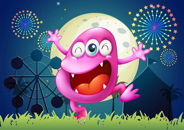 A pink three-eyed monster at the carnival — Stock Vector