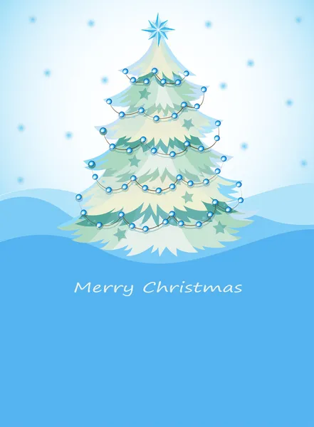 Een blauwe Kerstkaart met een kerstboom — Stockvector
