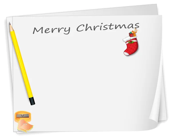 A christmas card with a pencil, a sharpener and a sock — Stock Vector