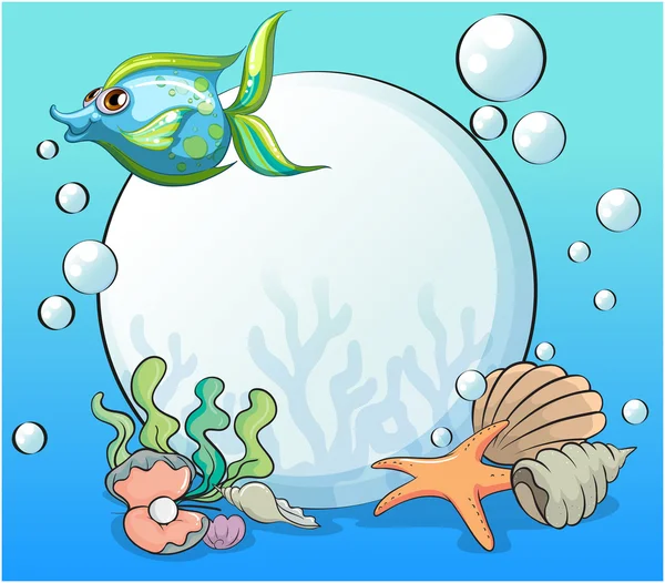 A fish and other sea creatures near the giant pearl — Stock Vector