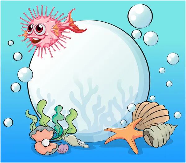 Una grande perla sotto il mare con le altre creature marine — Vettoriale Stock