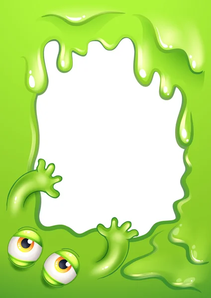 A green border with the eyes and hands of a monster — Stock Vector