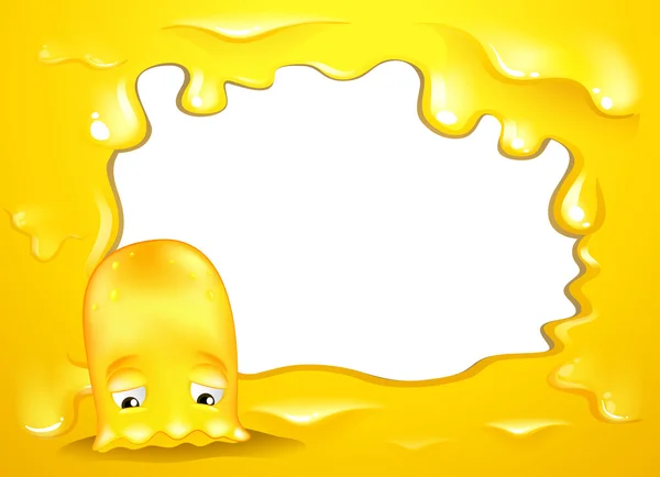 Un diseño de borde amarillo con un monstruo triste — Vector de stock