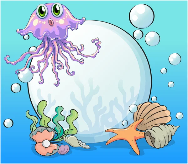 A big pearl and the violet octopus under the sea — Stock Vector