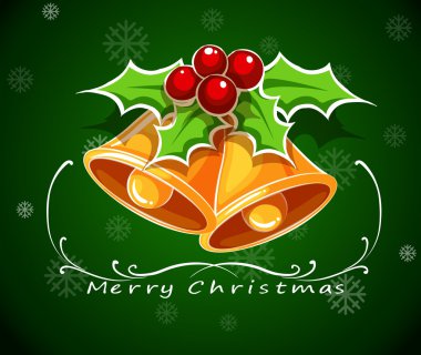 çan ve bir yılbaşı çiçeği plan yeşil Noel kartı şablonu