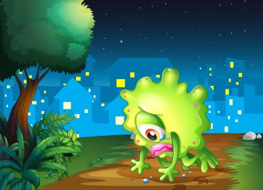 yorgun bir canavar yere yakın ağaç karşı karşıya