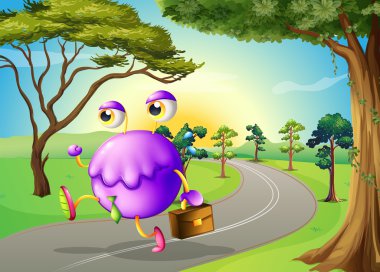 bir çanta ile seyahat eden bir canavar