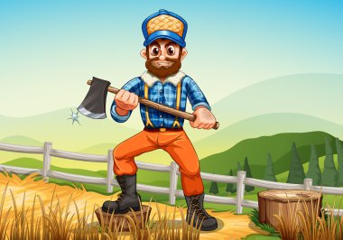 bir balta tutan bir gülümseyen woodman