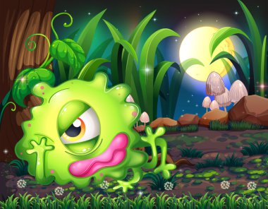 Orman, ağacın altında oturan bir canavar