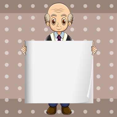 boş bir tabela holding bir kel oldman