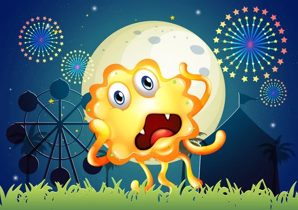 A carnival with a shocked orange monster — Stock Vector