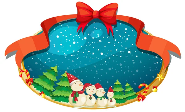 Χριστουγεννιάτικο διάκοσμο με τέσσερις, χιονάνθρωπους — Διανυσματικό Αρχείο