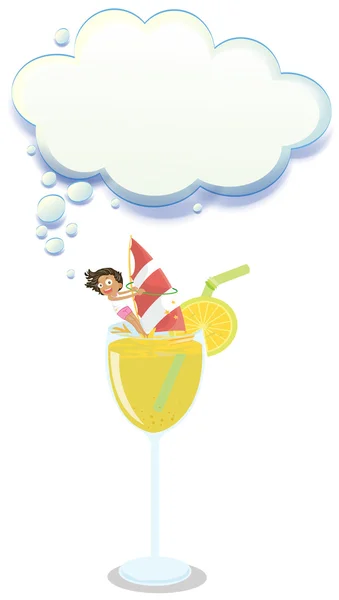 Une jeune fille jouissant au-dessus du verre de jus avec un clo vide — Image vectorielle