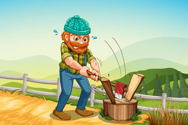 A man chopping the log above the stump — Stock Vector