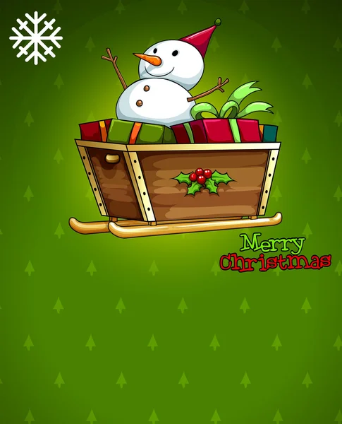 Eine Weihnachtskarte mit einem Schneemann über dem Schlitten — Stockvektor