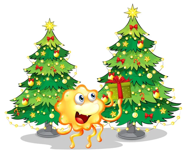 A monster near the two green christmas trees — Stock Vector