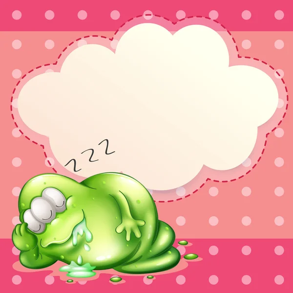 Un monstruo durmiendo y salivando con una plantilla de nube vacía a — Archivo Imágenes Vectoriales