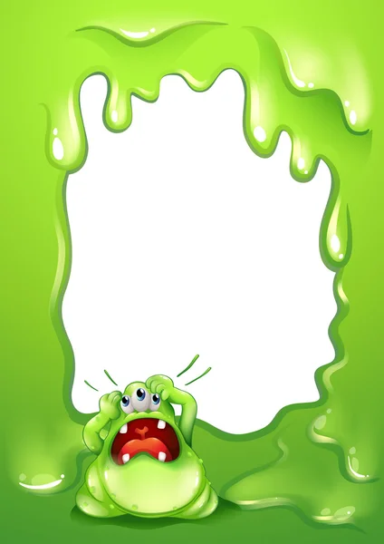 与一个哭泣的绿色怪物的边框设计 — 图库矢量图片
