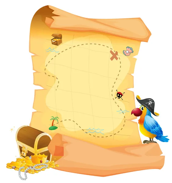 Une carte au trésor avec un perroquet — Image vectorielle
