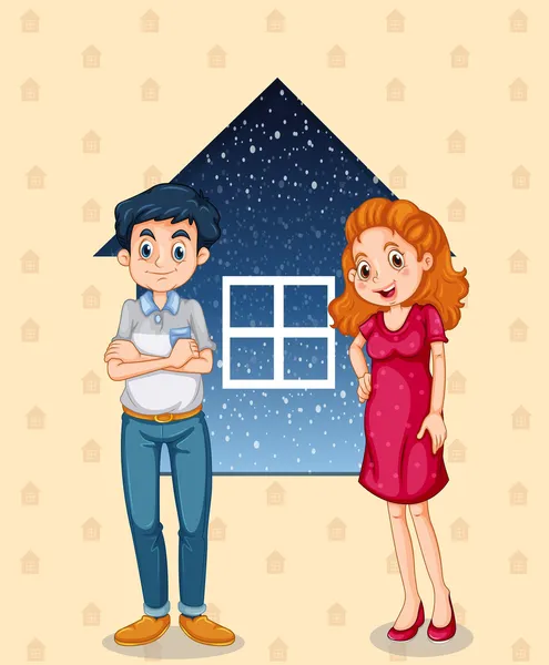 A mother and a father in front of the house — Stock Vector