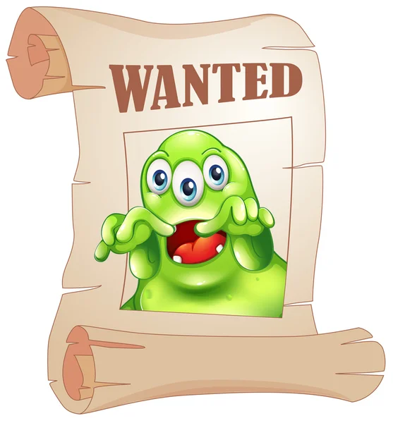 A wanted three-eyed monster in a poster — Stock Vector
