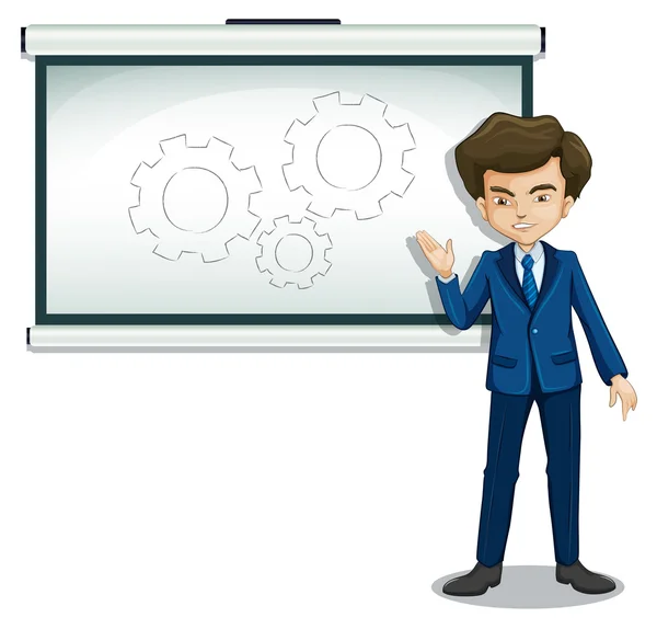 A man discussing the drawing in the bulletin board — Stock Vector