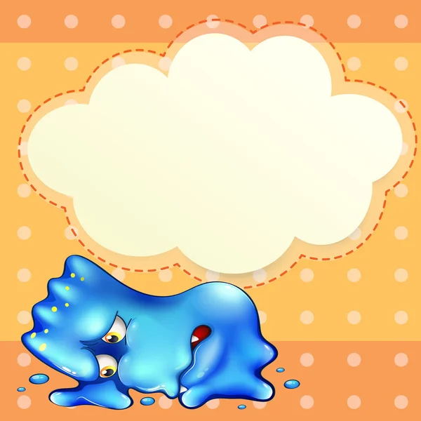 A tired blue monster below the empty cloud template — Stock Vector