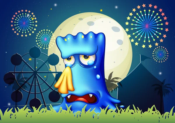 A canival with a blue monster crying — Stock Vector